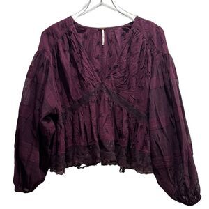 FREE PEOPLE Nostalgic Feels Blouse Burgundy Size Small